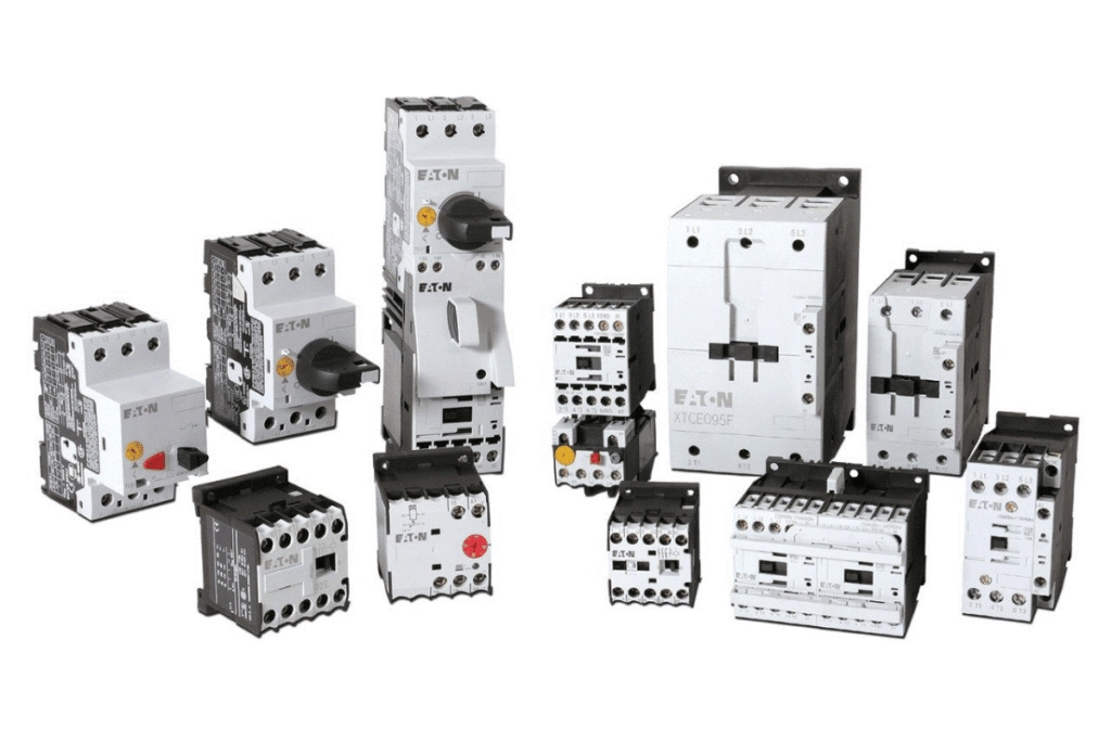 Eaton electrical components and circuit breakers installed in an industrial control panel